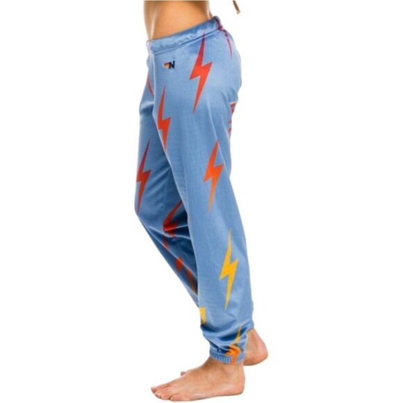 AVIATOR NATION Velvet Lightning Bolt Stitch Repeat AOP Jogger S Sweatpants Blue - Picture 1 of 5